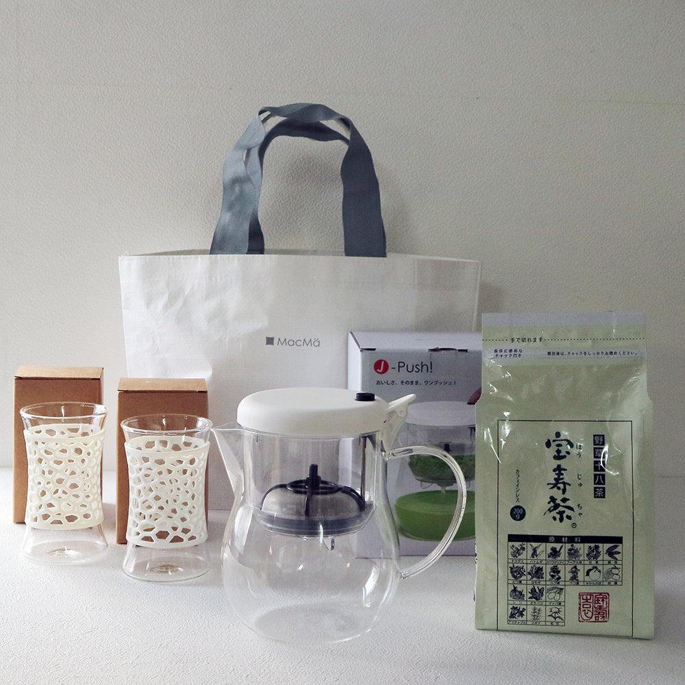 【野草十八茶宝寿茶200g付】ジェイプッシュ&ティーフリーグラス2個セット