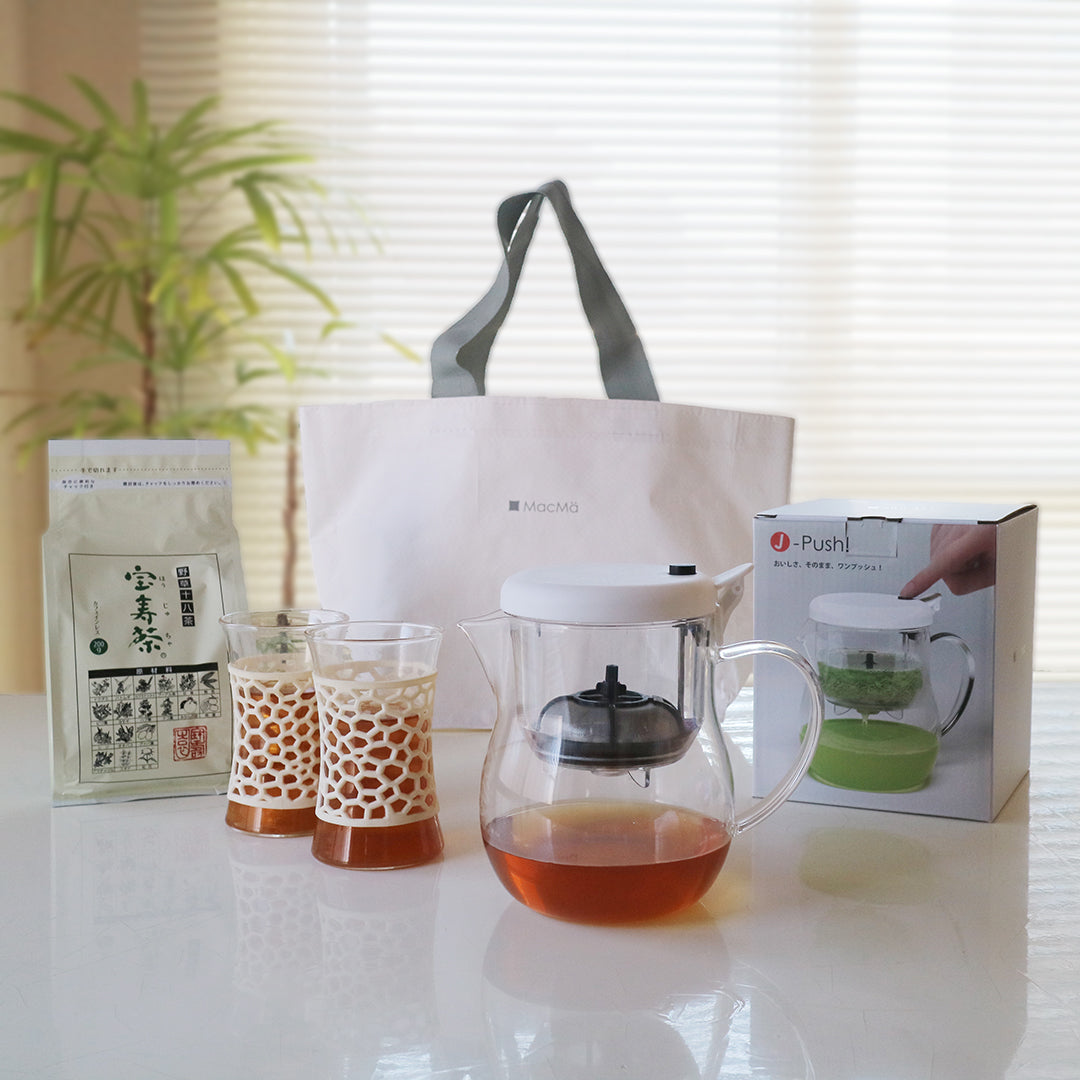 【野草十八茶宝寿茶200g付】ジェイプッシュ&ティーフリーグラス2個セット