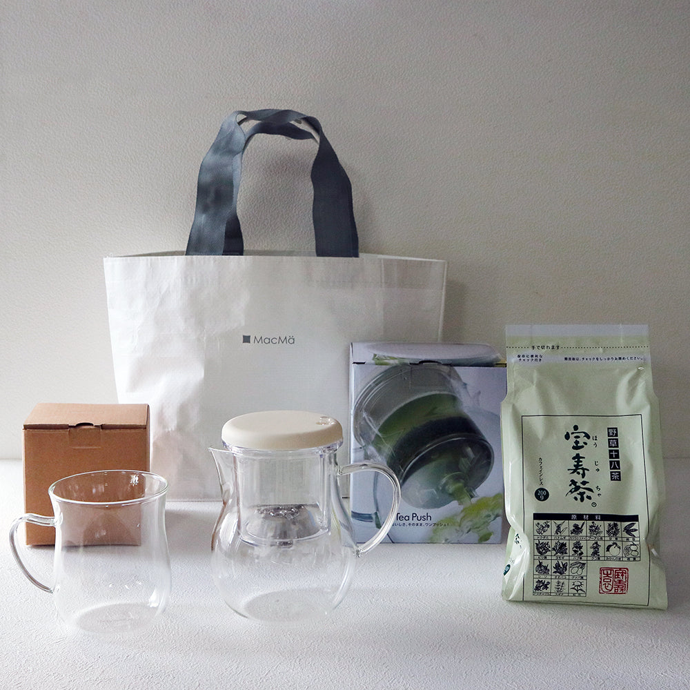 【野草十八茶宝寿茶200g付】ティープッシュ&耐熱マグセット