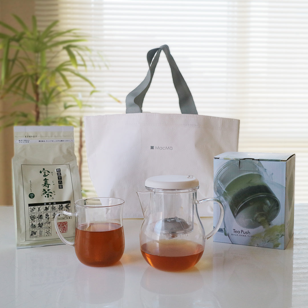 【野草十八茶宝寿茶200g付】ティープッシュ&耐熱マグセット