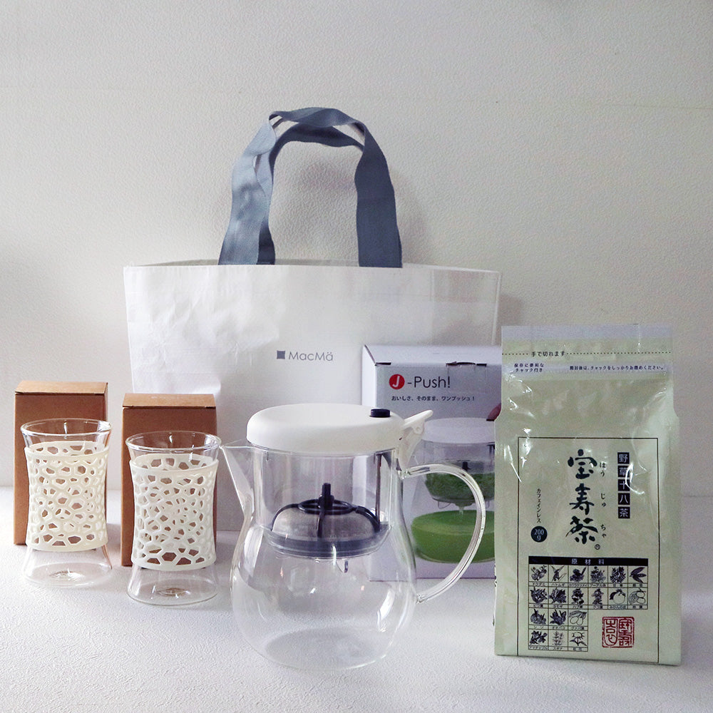 【野草十八茶宝寿茶200g付】ジェイプッシュ＆ティーフリーグラス2個セット