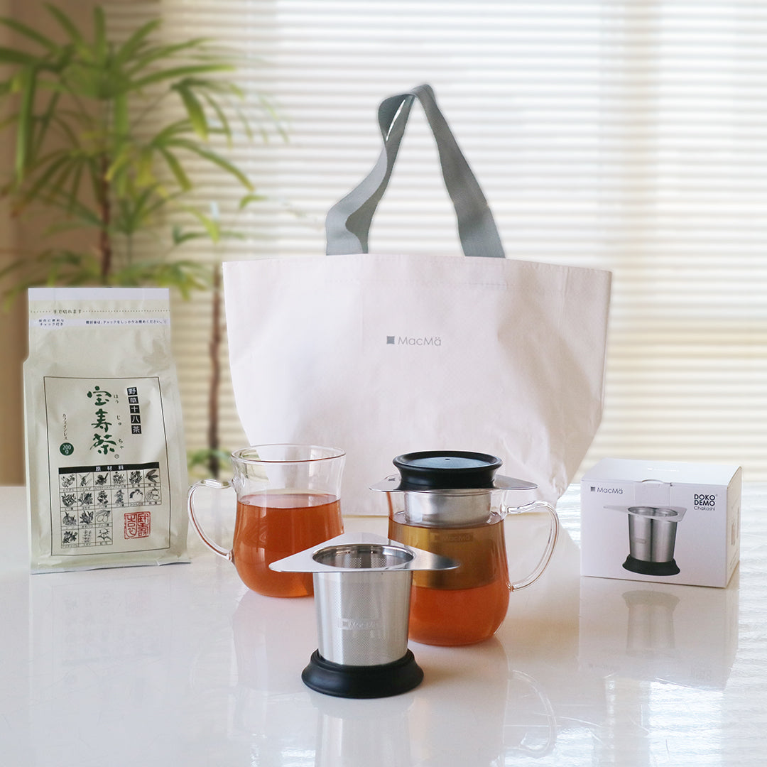 【野草十八茶宝寿茶200g付】ドコデモ茶こし＆耐熱マグペアセット