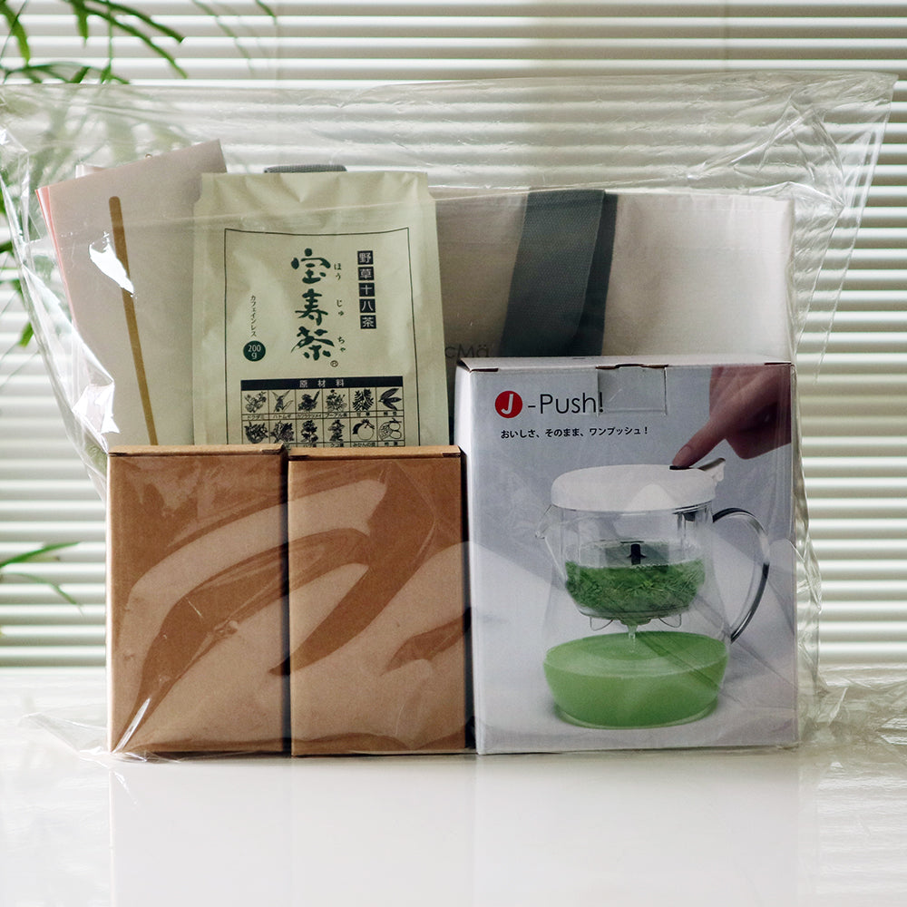 【野草十八茶宝寿茶200g付】ジェイプッシュ＆ティーフリーグラス2個セット