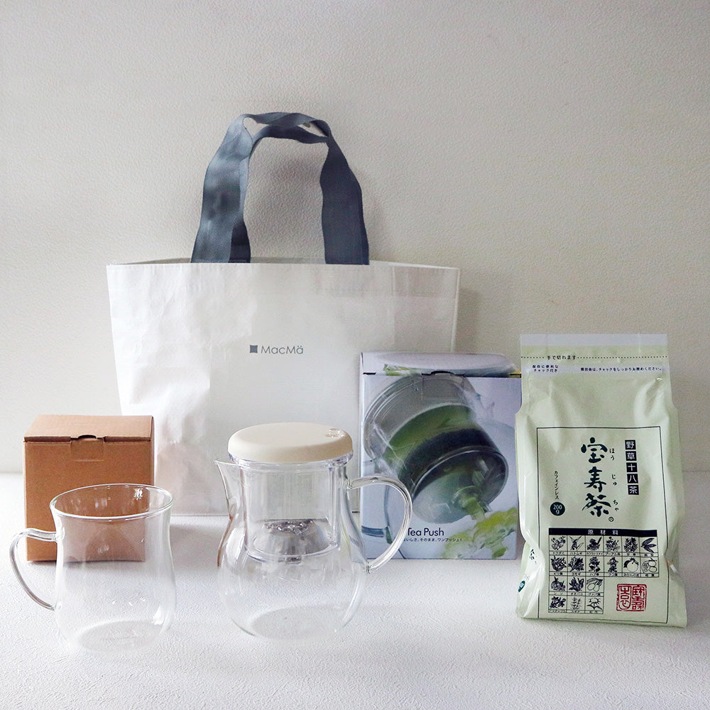 【野草十八茶宝寿茶200g付】ティープッシュ＆耐熱マグセット